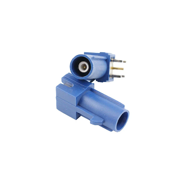 Fakra C Blue SMB Plug Male PCB Mount Right Angle Connector for GPS RF Communications Systems