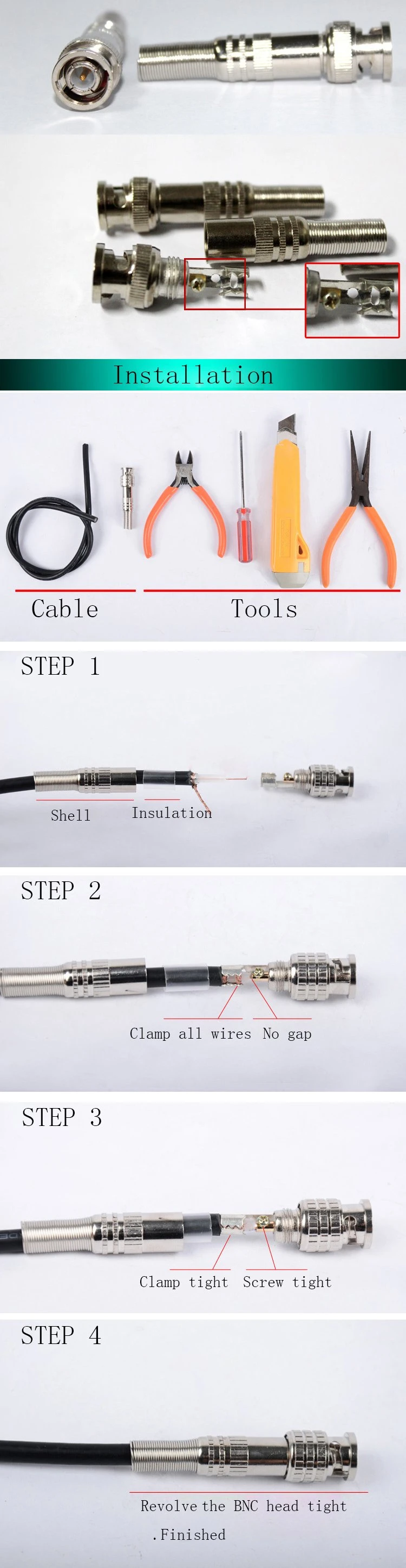 USA Type BNC Male Q9 Connector with Spring for CCTV